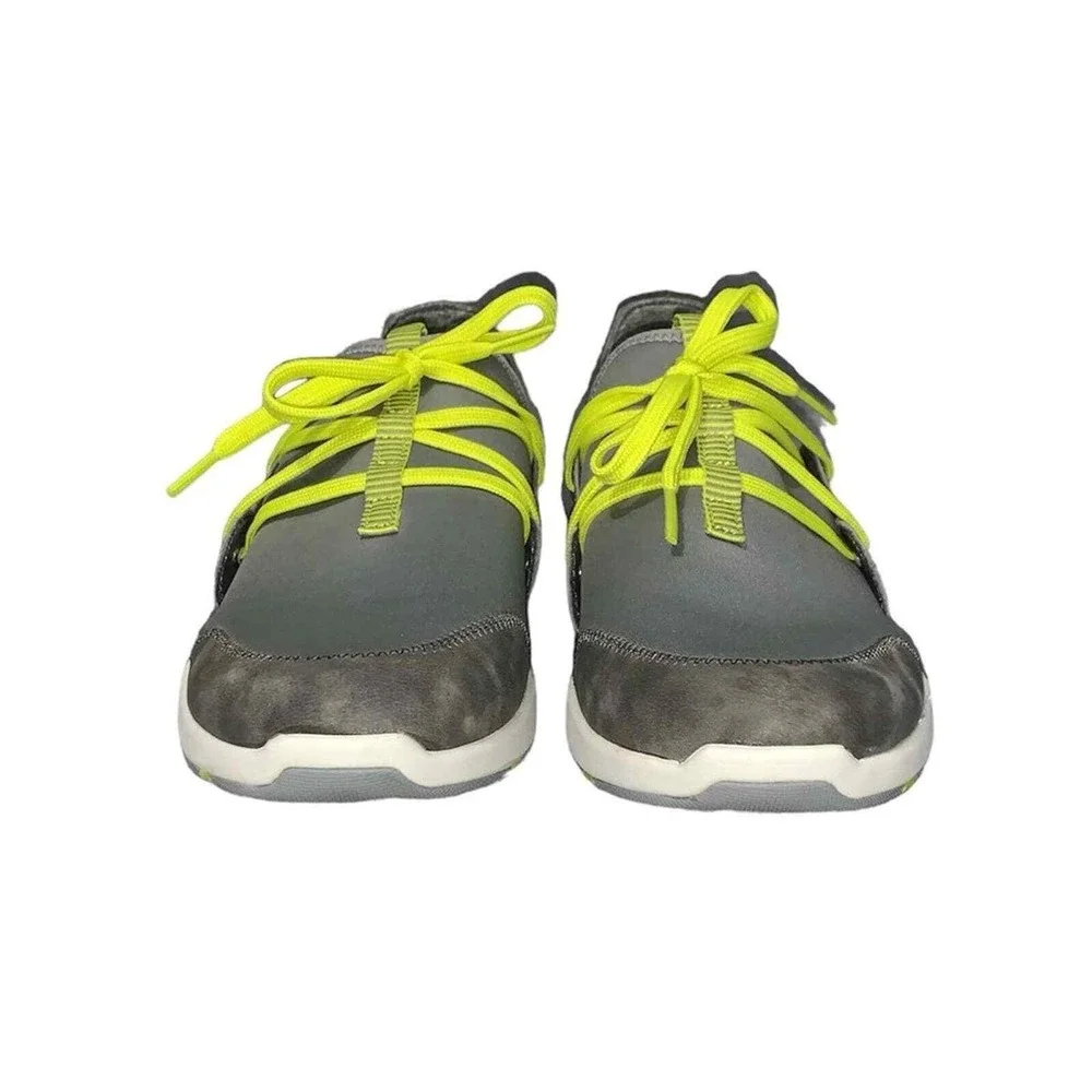 OluKai Miki Li Sneakers Womens 10 Gray Neon Yellow Drop-In Heel 20366-PG26